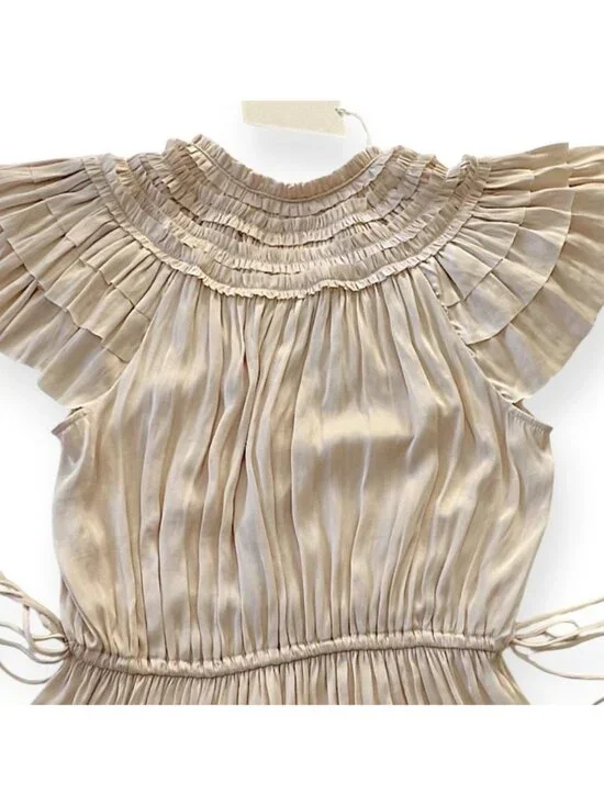 Ulla Johnson Isadora Plisse Midi Dress Dawn Cream Size 2 NWT Flutter Sleeve - Picture 11 of 16